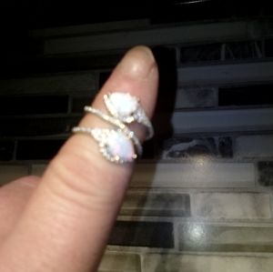 Sterling Silver S925 Women's Opal twisted double stacked ring Size 7